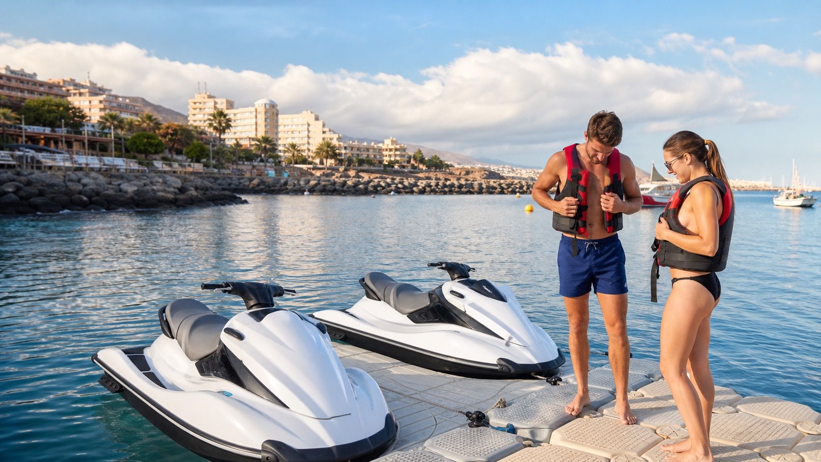 Motos de agua frente a la costa de Adeje